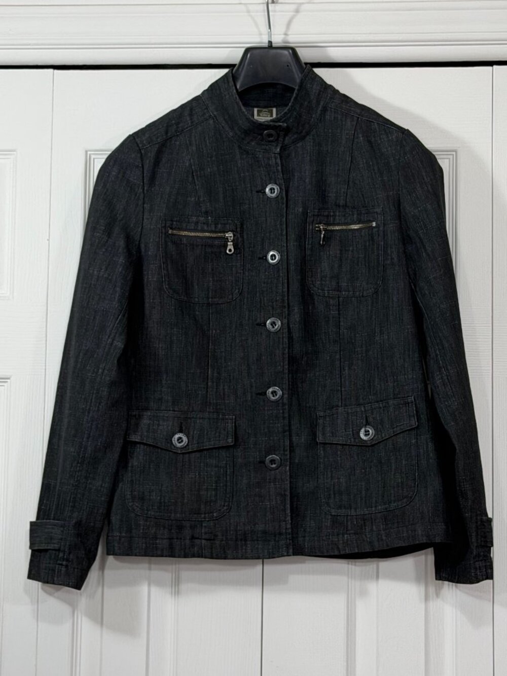 Tilley Endurables Black Denim Jacket – Made in Canada – Mandarin Collar